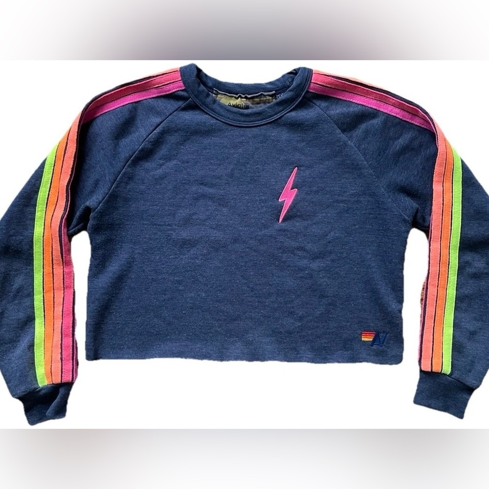 Aviator Nation Blue Sweatshirt with Pink Lightning Bolt